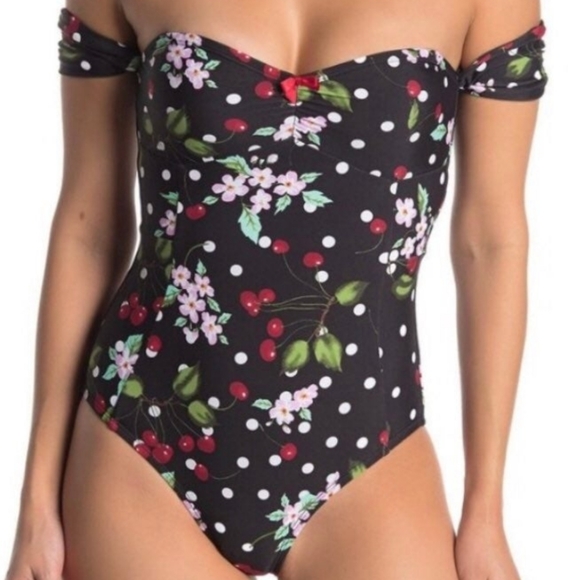 Betsey Johnson Other - NWOT BETSEY JOHNSON BLACK N CHERRY X-LARGE SWIMSUIT